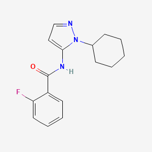 molecular formula C16H18FN3O B7511513 N-(2-cyclohexylpyrazol-3-yl)-2-fluorobenzamide 