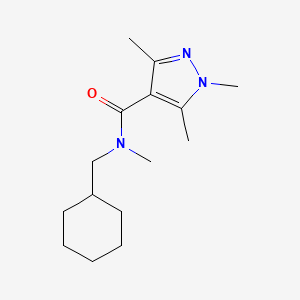 molecular formula C15H25N3O B7511659 N-(cyclohexylmethyl)-N,1,3,5-tetramethylpyrazole-4-carboxamide 