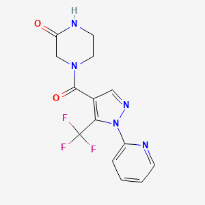 molecular formula C14H12F3N5O2 B7511749 4-[1-Pyridin-2-yl-5-(trifluoromethyl)pyrazole-4-carbonyl]piperazin-2-one 