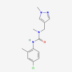 molecular formula C14H17ClN4O B7512215 3-(4-Chloro-2-methylphenyl)-1-methyl-1-[(1-methylpyrazol-4-yl)methyl]urea 
