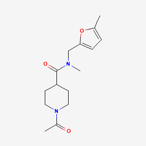 molecular formula C15H22N2O3 B7512257 1-acetyl-N-methyl-N-[(5-methylfuran-2-yl)methyl]piperidine-4-carboxamide 