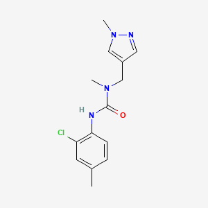 molecular formula C14H17ClN4O B7512352 3-(2-Chloro-4-methylphenyl)-1-methyl-1-[(1-methylpyrazol-4-yl)methyl]urea 