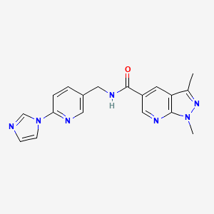 molecular formula C18H17N7O B7513083 N-[(6-imidazol-1-ylpyridin-3-yl)methyl]-1,3-dimethylpyrazolo[3,4-b]pyridine-5-carboxamide 
