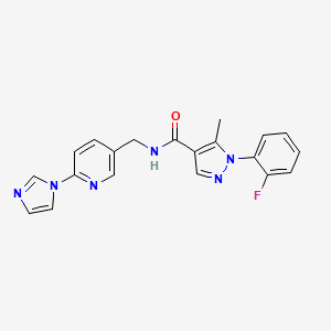molecular formula C20H17FN6O B7513199 1-(2-fluorophenyl)-N-[(6-imidazol-1-ylpyridin-3-yl)methyl]-5-methylpyrazole-4-carboxamide 