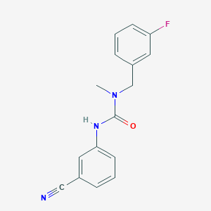 molecular formula C16H14FN3O B7513275 3-(3-Cyanophenyl)-1-[(3-fluorophenyl)methyl]-1-methylurea 