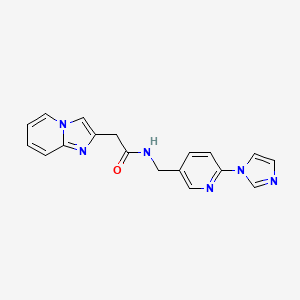 molecular formula C18H16N6O B7513329 2-imidazo[1,2-a]pyridin-2-yl-N-[(6-imidazol-1-ylpyridin-3-yl)methyl]acetamide 