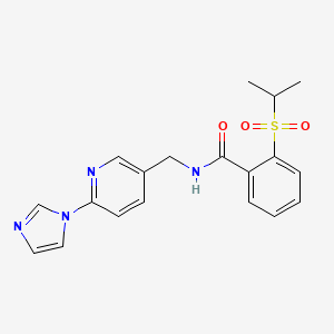 molecular formula C19H20N4O3S B7513364 N-[(6-imidazol-1-ylpyridin-3-yl)methyl]-2-propan-2-ylsulfonylbenzamide 