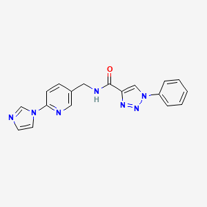 molecular formula C18H15N7O B7513446 N-[(6-imidazol-1-ylpyridin-3-yl)methyl]-1-phenyltriazole-4-carboxamide 