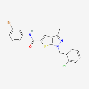 molecular formula C20H15BrClN3OS B7513502 N-(3-bromophenyl)-1-[(2-chlorophenyl)methyl]-3-methylthieno[2,3-c]pyrazole-5-carboxamide 
