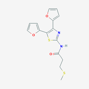 molecular formula C15H14N2O3S2 B7513624 N-[4,5-bis(furan-2-yl)-1,3-thiazol-2-yl]-3-methylsulfanylpropanamide 