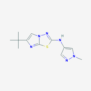 molecular formula C12H16N6S B7513785 6-tert-butyl-N-(1-methylpyrazol-4-yl)imidazo[2,1-b][1,3,4]thiadiazol-2-amine 