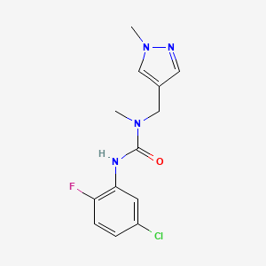 molecular formula C13H14ClFN4O B7513854 3-(5-Chloro-2-fluorophenyl)-1-methyl-1-[(1-methylpyrazol-4-yl)methyl]urea 