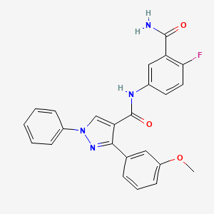 molecular formula C24H19FN4O3 B7514087 N-(3-carbamoyl-4-fluorophenyl)-3-(3-methoxyphenyl)-1-phenylpyrazole-4-carboxamide 