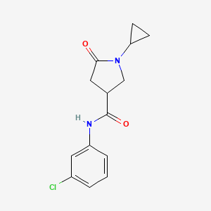 molecular formula C14H15ClN2O2 B7514580 N-(3-chlorophenyl)-1-cyclopropyl-5-oxopyrrolidine-3-carboxamide 