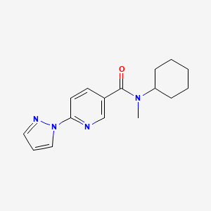 molecular formula C16H20N4O B7514670 N-cyclohexyl-N-methyl-6-pyrazol-1-ylpyridine-3-carboxamide 