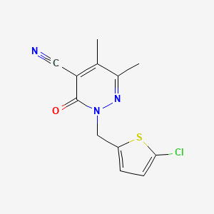 molecular formula C12H10ClN3OS B7515568 2-[(5-Chlorothiophen-2-yl)methyl]-5,6-dimethyl-3-oxopyridazine-4-carbonitrile 
