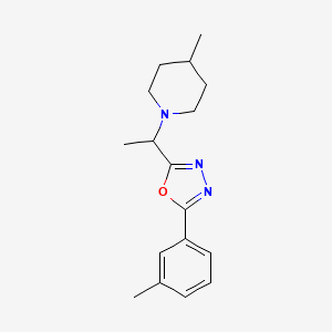 molecular formula C17H23N3O B7516041 2-(3-Methylphenyl)-5-[1-(4-methylpiperidin-1-yl)ethyl]-1,3,4-oxadiazole 