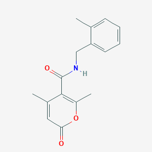 molecular formula C16H17NO3 B7516421 2,4-dimethyl-N-[(2-methylphenyl)methyl]-6-oxopyran-3-carboxamide 