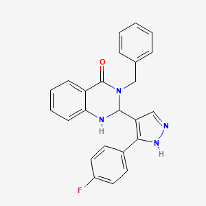 molecular formula C24H19FN4O B7516495 3-benzyl-2-[5-(4-fluorophenyl)-1H-pyrazol-4-yl]-1,2-dihydroquinazolin-4-one 