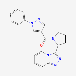 molecular formula C20H18N6O B7516535 (1-Phenylpyrazol-4-yl)-[2-([1,2,4]triazolo[4,3-a]pyridin-3-yl)pyrrolidin-1-yl]methanone 