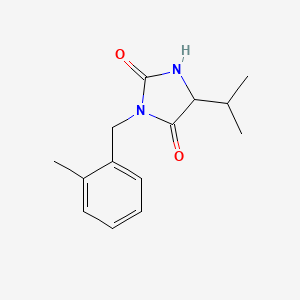 molecular formula C14H18N2O2 B7516657 3-[(2-Methylphenyl)methyl]-5-propan-2-ylimidazolidine-2,4-dione 