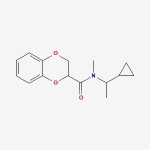 molecular formula C15H19NO3 B7516688 N-(1-cyclopropylethyl)-N-methyl-2,3-dihydro-1,4-benzodioxine-3-carboxamide 