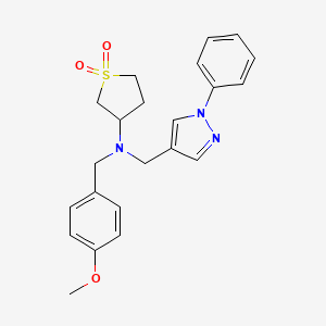 molecular formula C22H25N3O3S B7516744 N-[(4-methoxyphenyl)methyl]-1,1-dioxo-N-[(1-phenylpyrazol-4-yl)methyl]thiolan-3-amine 