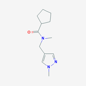 molecular formula C12H19N3O B7516816 N-methyl-N-[(1-methylpyrazol-4-yl)methyl]cyclopentanecarboxamide 