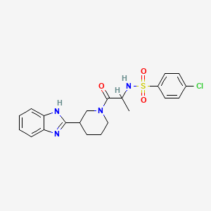 molecular formula C21H23ClN4O3S B7516819 N-[1-[3-(1H-benzimidazol-2-yl)piperidin-1-yl]-1-oxopropan-2-yl]-4-chlorobenzenesulfonamide 
