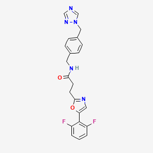 molecular formula C22H19F2N5O2 B7516841 3-[5-(2,6-difluorophenyl)-1,3-oxazol-2-yl]-N-[[4-(1,2,4-triazol-1-ylmethyl)phenyl]methyl]propanamide 