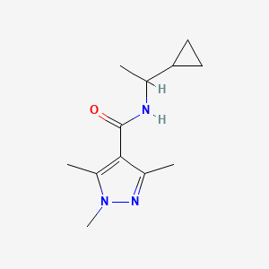 molecular formula C12H19N3O B7516851 N-(1-cyclopropylethyl)-1,3,5-trimethylpyrazole-4-carboxamide 