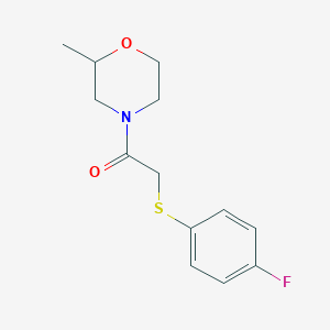 molecular formula C13H16FNO2S B7516991 2-(4-Fluorophenyl)sulfanyl-1-(2-methylmorpholin-4-yl)ethanone 