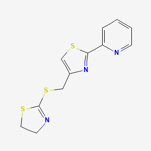 molecular formula C12H11N3S3 B7517053 4-(4,5-Dihydro-1,3-thiazol-2-ylsulfanylmethyl)-2-pyridin-2-yl-1,3-thiazole 