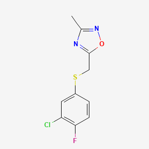 molecular formula C10H8ClFN2OS B7517091 5-[(3-Chloro-4-fluorophenyl)sulfanylmethyl]-3-methyl-1,2,4-oxadiazole 
