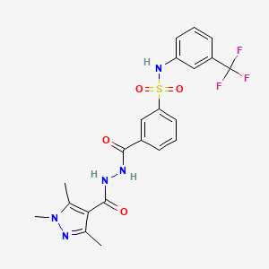 molecular formula C21H20F3N5O4S B7517132 N-[3-(trifluoromethyl)phenyl]-3-[[(1,3,5-trimethylpyrazole-4-carbonyl)amino]carbamoyl]benzenesulfonamide 