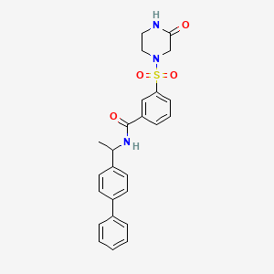 molecular formula C25H25N3O4S B7517272 3-(3-oxopiperazin-1-yl)sulfonyl-N-[1-(4-phenylphenyl)ethyl]benzamide 
