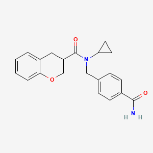 molecular formula C21H22N2O3 B7517299 N-[(4-carbamoylphenyl)methyl]-N-cyclopropyl-3,4-dihydro-2H-chromene-3-carboxamide 