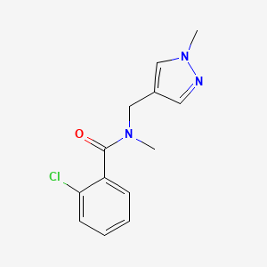 molecular formula C13H14ClN3O B7517327 2-chloro-N-methyl-N-[(1-methylpyrazol-4-yl)methyl]benzamide 