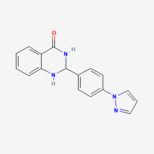 molecular formula C17H14N4O B7517361 2-(4-pyrazol-1-ylphenyl)-2,3-dihydro-1H-quinazolin-4-one 