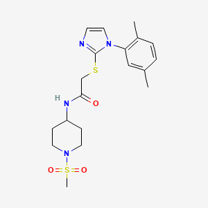 molecular formula C19H26N4O3S2 B7517485 2-[1-(2,5-dimethylphenyl)imidazol-2-yl]sulfanyl-N-(1-methylsulfonylpiperidin-4-yl)acetamide 
