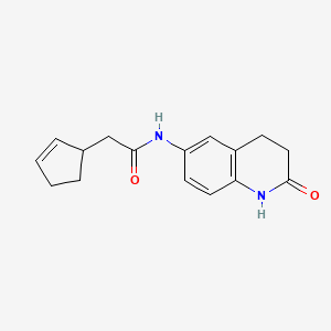 molecular formula C16H18N2O2 B7517519 2-cyclopent-2-en-1-yl-N-(2-oxo-3,4-dihydro-1H-quinolin-6-yl)acetamide 