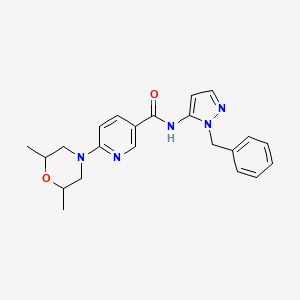 molecular formula C22H25N5O2 B7517530 N-(2-benzylpyrazol-3-yl)-6-(2,6-dimethylmorpholin-4-yl)pyridine-3-carboxamide 