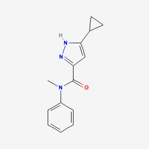 molecular formula C14H15N3O B7517545 5-cyclopropyl-N-methyl-N-phenyl-1H-pyrazole-3-carboxamide 
