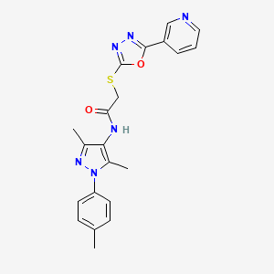 molecular formula C21H20N6O2S B7517838 N-[3,5-dimethyl-1-(4-methylphenyl)pyrazol-4-yl]-2-[(5-pyridin-3-yl-1,3,4-oxadiazol-2-yl)sulfanyl]acetamide 