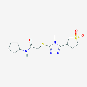 molecular formula C14H22N4O3S2 B7517903 N-cyclopentyl-2-[[5-(1,1-dioxothiolan-3-yl)-4-methyl-1,2,4-triazol-3-yl]sulfanyl]acetamide 