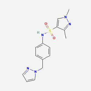molecular formula C15H17N5O2S B7518172 1,3-dimethyl-N-[4-(pyrazol-1-ylmethyl)phenyl]pyrazole-4-sulfonamide 