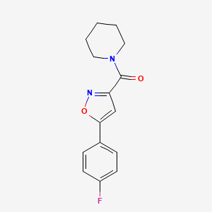 molecular formula C15H15FN2O2 B7518380 1-{[5-(4-Fluorophenyl)isoxazol-3-yl]carbonyl}piperidine 