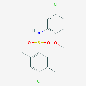 molecular formula C15H15Cl2NO3S B7518782 4-chloro-N-(5-chloro-2-methoxyphenyl)-2,5-dimethylbenzene-1-sulfonamide 