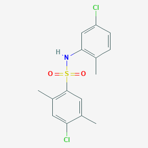 molecular formula C15H15Cl2NO2S B7518784 4-chloro-N-(5-chloro-2-methylphenyl)-2,5-dimethylbenzene-1-sulfonamide 