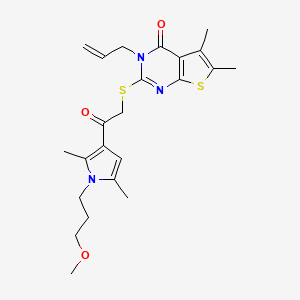 molecular formula C23H29N3O3S2 B7518858 2-[2-[1-(3-Methoxypropyl)-2,5-dimethylpyrrol-3-yl]-2-oxoethyl]sulfanyl-5,6-dimethyl-3-prop-2-enylthieno[2,3-d]pyrimidin-4-one 
